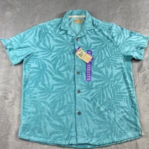 Weatherproof Mens Tropical Leaf Print Textured Short Sleeve Button‎ Up Shirt XXL